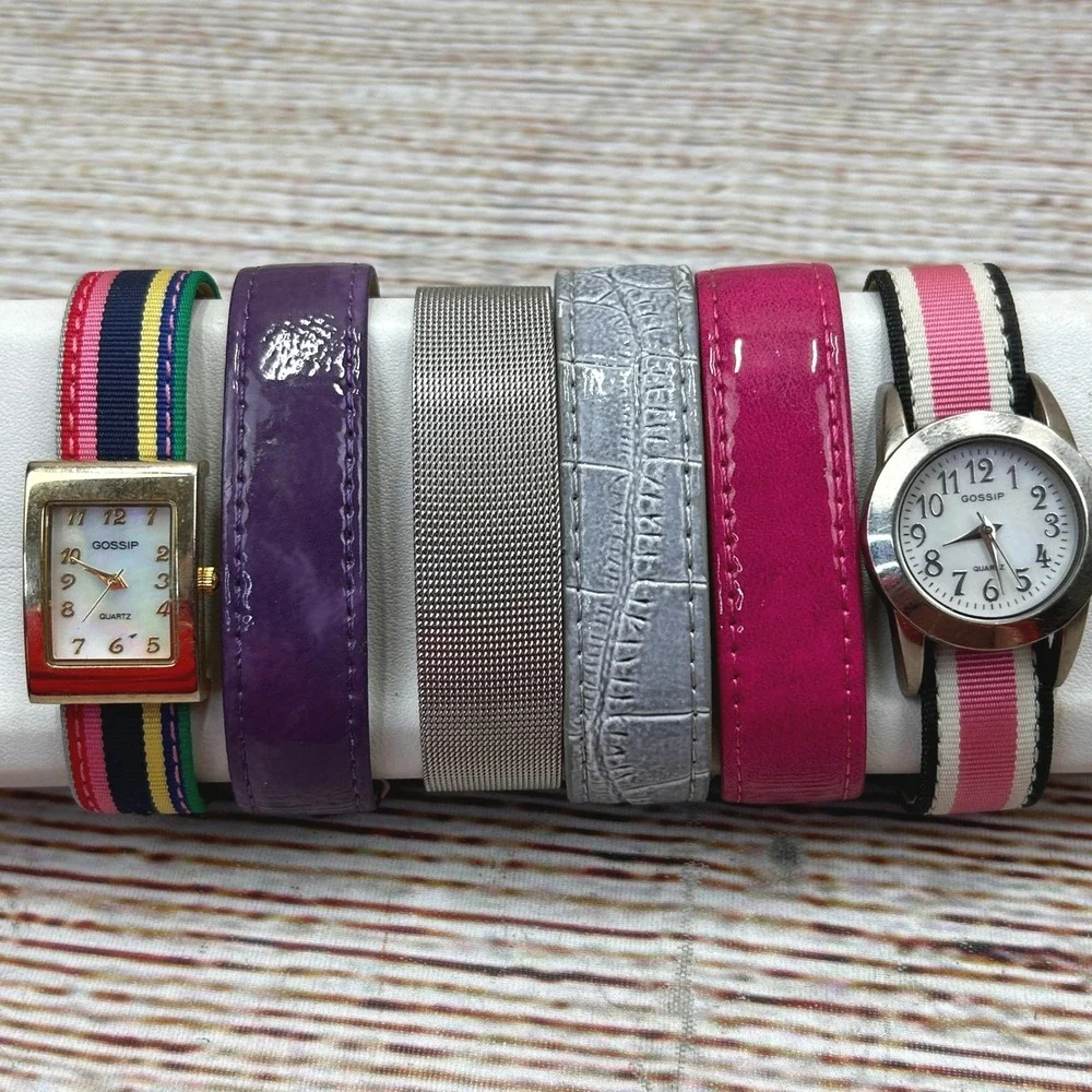 Gossip Interchangeable 2-Watch Set 2 Heads 6 Bands Gold Silver Tone Multi Tested
